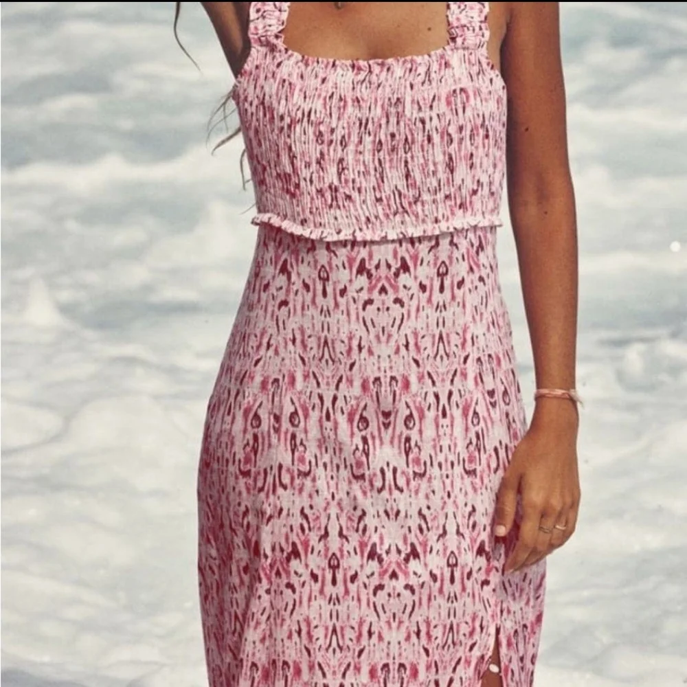 LINEN BLEND PRINTED MIDI DRESS SIZE M - Picture 4 of 6